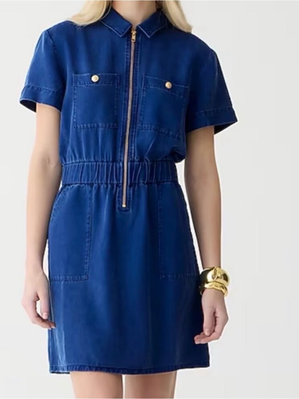 J. Crew Denim Zipper Front Short Sleeve Dress size 10